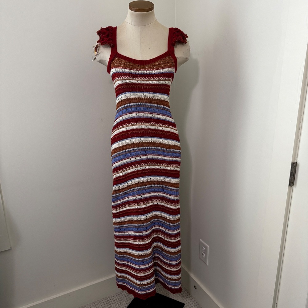 Lucca Small Crochet Knit Maxi Dress Bodycon Fitted Boho Bohemian Festival